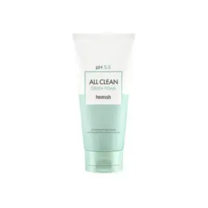 קצף ניקוי לפנים Heimish All Clean Green Foam – בקבוק ירוק עם משאבה, קצף ירוק רענן על רקע עץ טבעי 🌱