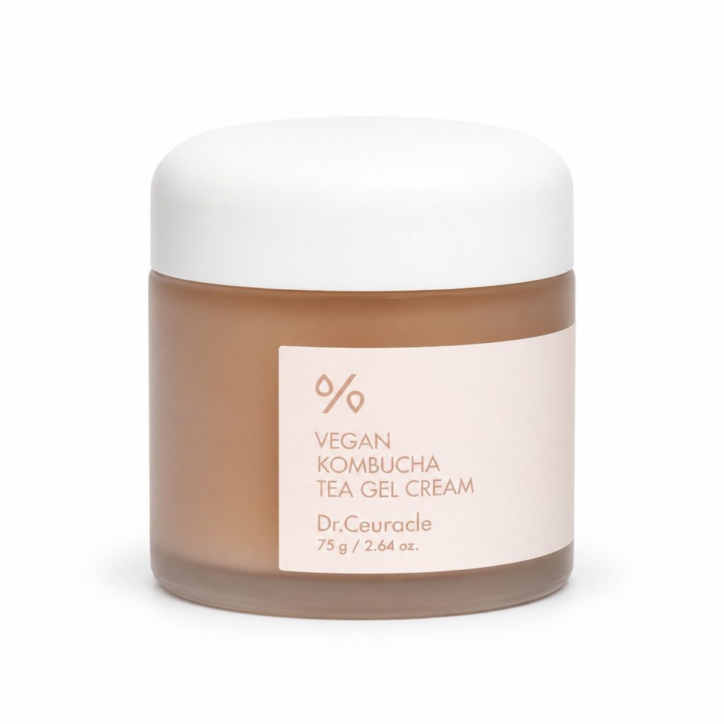 קרם ג׳ל Dr. Ceuracle Vegan Kombucha Tea Gel Cream 75 גרם על רקע לבן